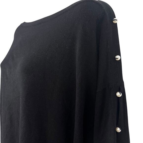 Talbots Woman Petite Pearl Beaded Pullover Open Sleeve Sweater Stretch Black 2XP - Picture 9 of 15